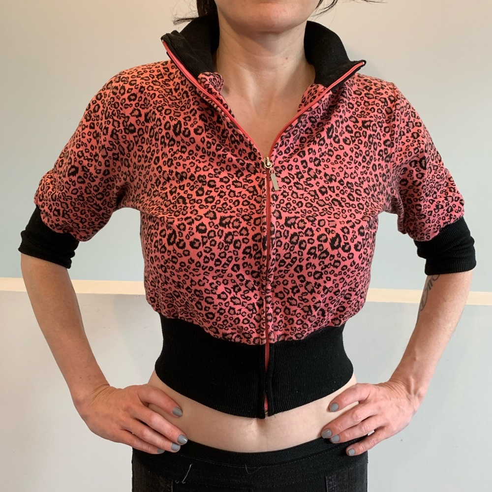 Pink leopard crop sweater